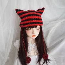 Load image into Gallery viewer, &#39;Grunge Cat&#39; Kawaii Knitted Striped Cat Ear Hat AlielNosirrah

