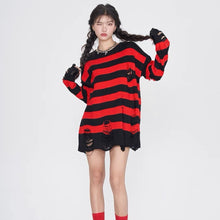 Load image into Gallery viewer, &#39;Guitarist&#39; Black &amp; Red Ripped Grunge Sweater AlielNosirrah

