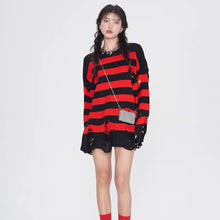 Load image into Gallery viewer, &#39;Guitarist&#39; Black &amp; Red Ripped Grunge Sweater AlielNosirrah
