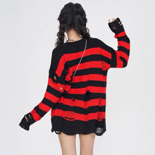 Load image into Gallery viewer, &#39;Guitarist&#39; Black &amp; Red Ripped Grunge Sweater AlielNosirrah
