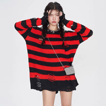 Load image into Gallery viewer, &#39;Guitarist&#39; Black &amp; Red Ripped Grunge Sweater AlielNosirrah
