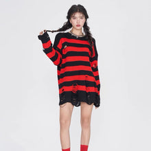 Load image into Gallery viewer, &#39;Guitarist&#39; Black &amp; Red Ripped Grunge Sweater AlielNosirrah
