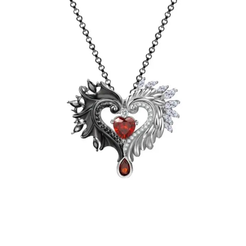 'Half Breeds' Black and White Wings Heart Necklace AlielNosirrah