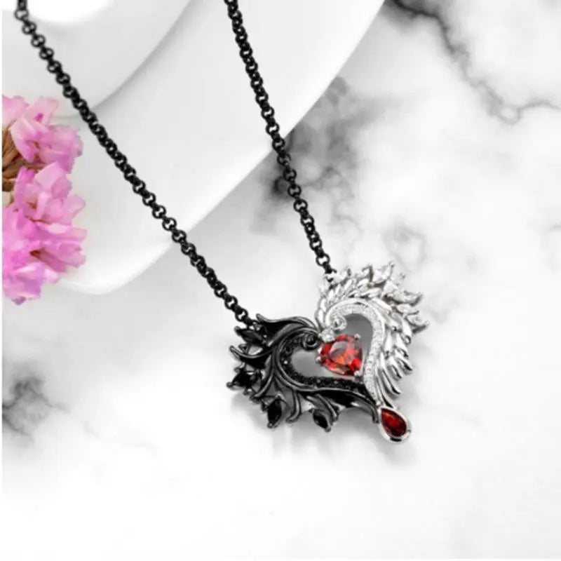 'Half Breeds' Black and White Wings Heart Necklace AlielNosirrah