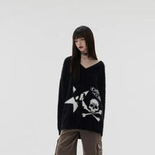 Load image into Gallery viewer, &#39;Horror House&#39; Dark Skull Scarf Striped Sweater AlielNosirrah
