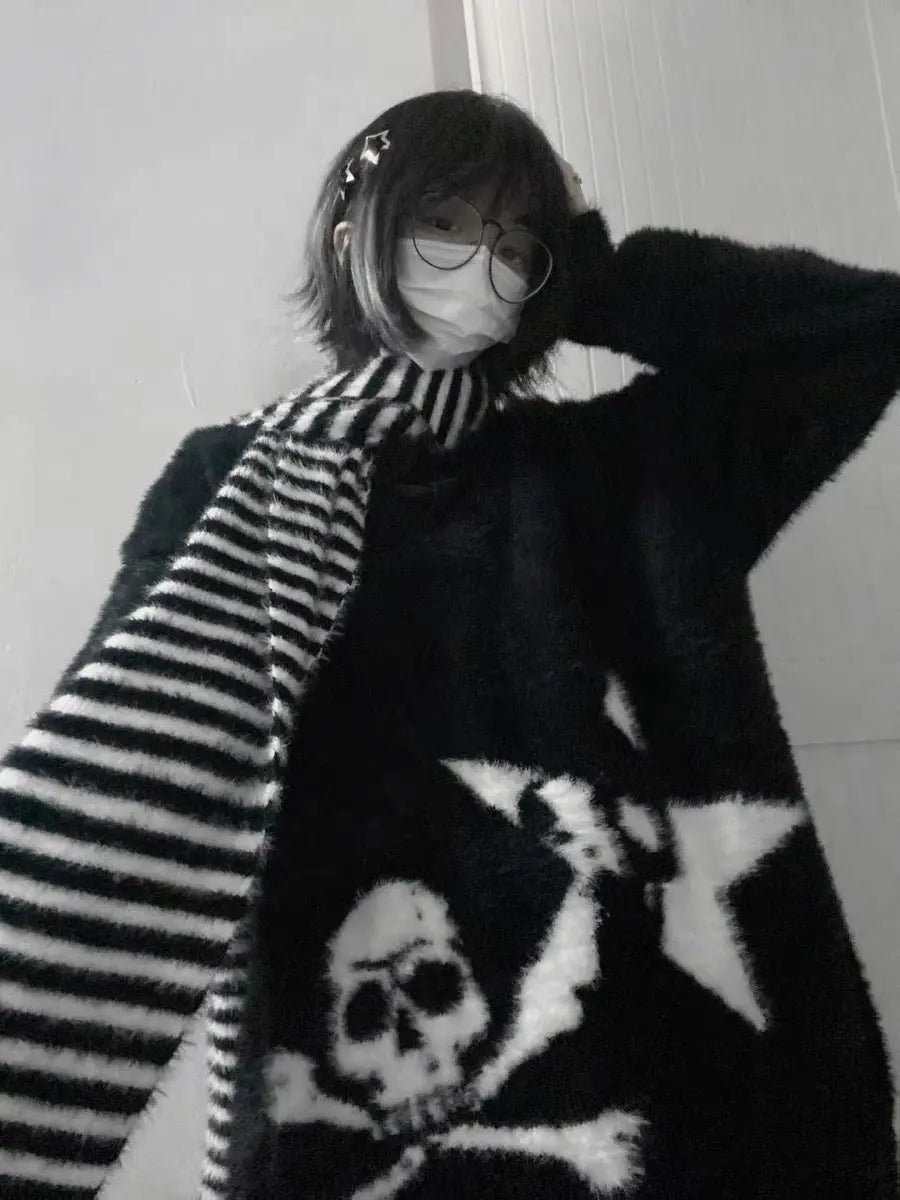 'Horror House' Dark Skull Scarf Striped Sweater AlielNosirrah
