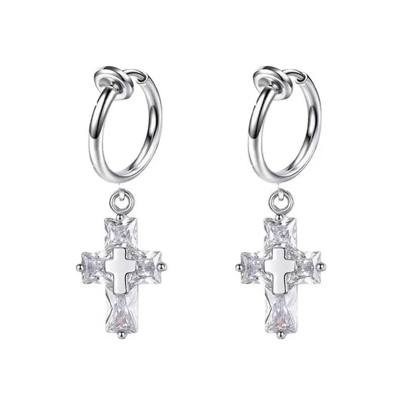'Ice Cubes' Unisex Zircon Cross Earrings Set AlielNosirrah