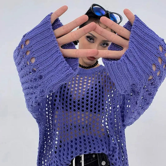 Alielnosirrah - 'Indigo' Multi-Color Hollow Out Sweater