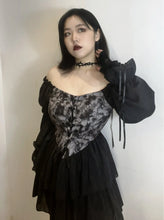 Load image into Gallery viewer, &#39;Into the Black&#39; Goth Chiffon Tie Dye Corset Dress AlielNosirrah
