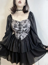 Load image into Gallery viewer, &#39;Into the Black&#39; Goth Chiffon Tie Dye Corset Dress AlielNosirrah
