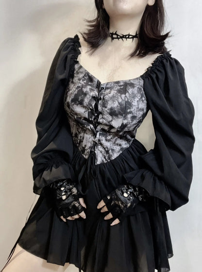 'Into the Black' Goth Chiffon Tie Dye Corset Dress AlielNosirrah