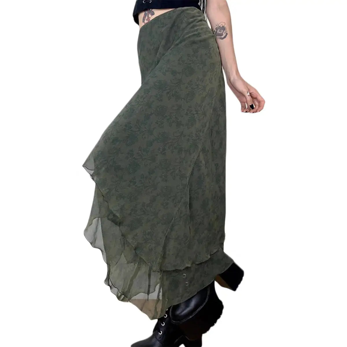 'Jade' Grunge Fairy Chiffon Midi Skirt AlielNosirrah