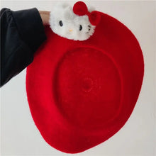 Load image into Gallery viewer, &#39;Jingle Kitty&#39; Red Kawaii Goth Beret AlielNosirrah-3
