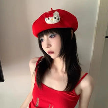 Load image into Gallery viewer, &#39;Jingle Kitty&#39; Red Kawaii Goth Beret AlielNosirrah-2
