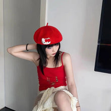 Load image into Gallery viewer, &#39;Jingle Kitty&#39; Red Kawaii Goth Beret AlielNosirrah
