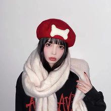 Load image into Gallery viewer, &#39;Jingle Kitty&#39; Red Kawaii Goth Beret AlielNosirrah
