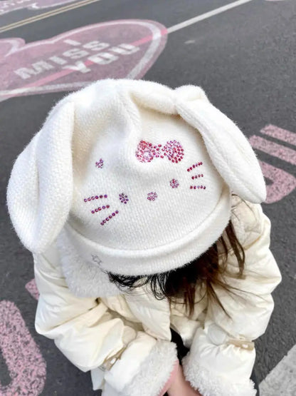 'Kitty Crush' Y2k Kawaii Sequins Knitted Hat AlielNosirrah