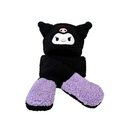 'Kuromi' Fluffy Purple Scarf Gloves Winter Hat AlielNosirrah