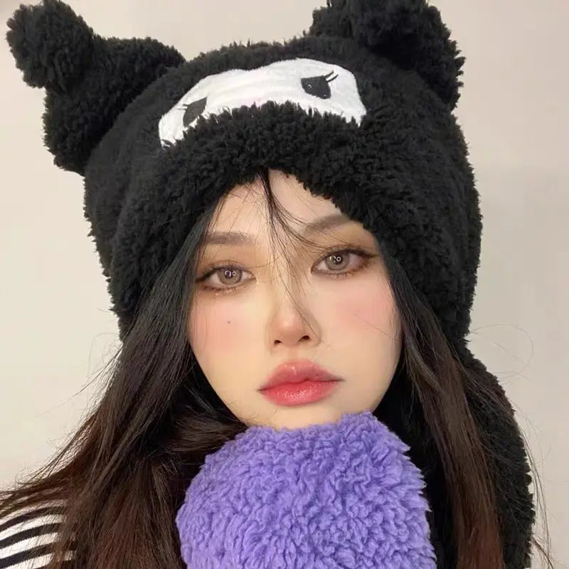 'Kuromi' Fluffy Purple Scarf Gloves Winter Hat AlielNosirrah