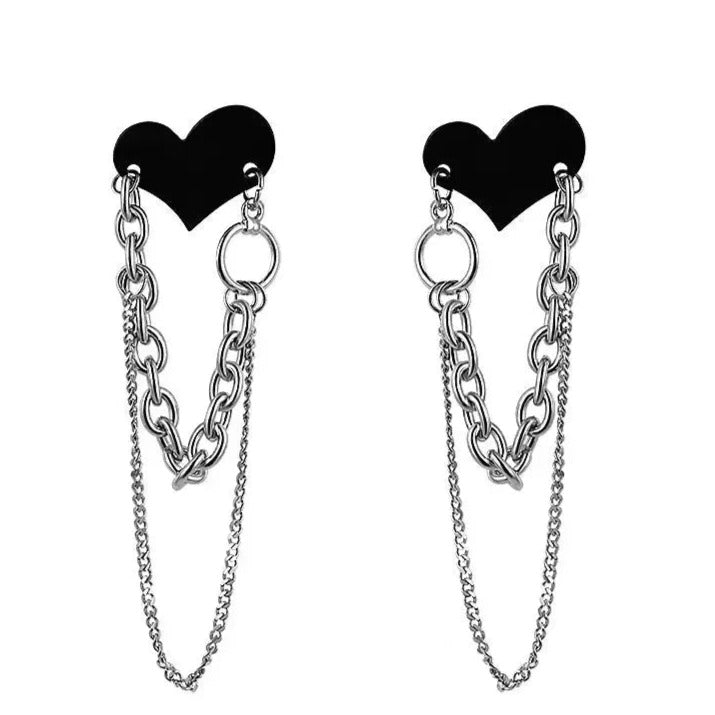 'Lover' Heart Chains Grunge Earrings - AlielNosirrah