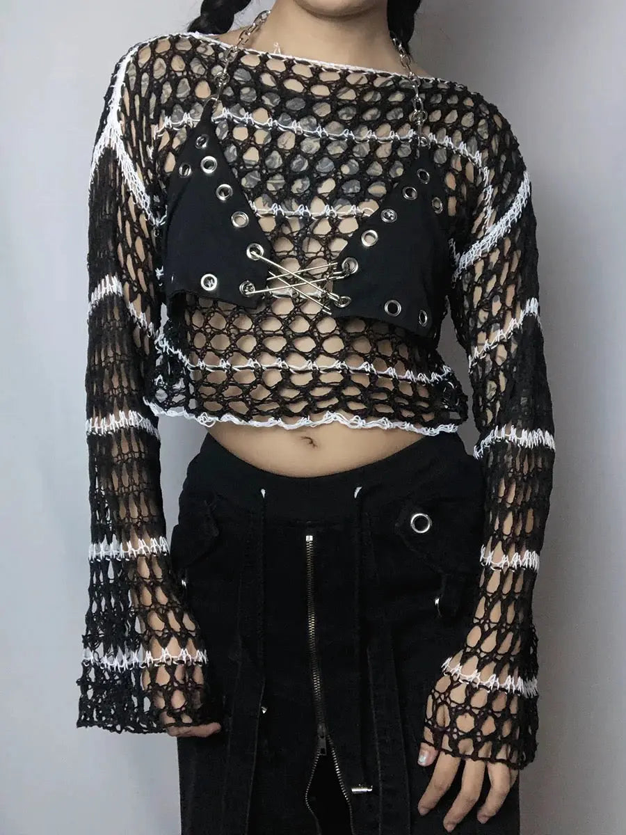 'Lust' Black & White Ripped Goth Sweater AlielNosirrah