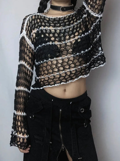 'Lust' Black & White Ripped Goth Sweater AlielNosirrah