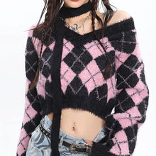Load image into Gallery viewer, &#39;Macaroon&#39; Lozenge Black &amp; Pink Color Contrast Sweater AlielNosirrah
