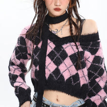 Load image into Gallery viewer, &#39;Macaroon&#39; Lozenge Black &amp; Pink Color Contrast Sweater AlielNosirrah
