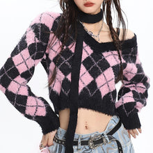 Load image into Gallery viewer, &#39;Macaroon&#39; Lozenge Black &amp; Pink Color Contrast Sweater AlielNosirrah
