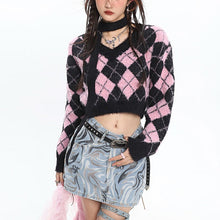 Load image into Gallery viewer, &#39;Macaroon&#39; Lozenge Black &amp; Pink Color Contrast Sweater AlielNosirrah
