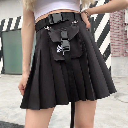 'Moment' Dark Tech-wear Ribbons Cargo Skirt - AlielNosirrah