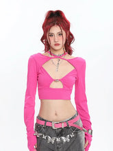 Load image into Gallery viewer, &#39;Momo&#39; Hot Pink Cut Out Long Sleeves Top AlielNosirrah
