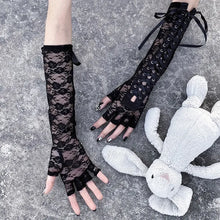 Load image into Gallery viewer, &#39;Moonlight&#39; Lace Strap Mesh Goth Gloves
