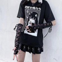 Load image into Gallery viewer, &#39;Moonlight&#39; Lace Strap Mesh Goth Gloves
