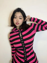 Load image into Gallery viewer, &#39;Neon Rabbit&#39; Kawaii Goth Pink Striped Rabbit Ear Top AlielNosirrah
