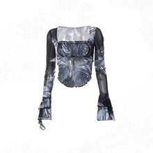 Load image into Gallery viewer, &#39;Nightmare&#39; Butterfly Goth Dark Print Mesh Top AlielNosirrah
