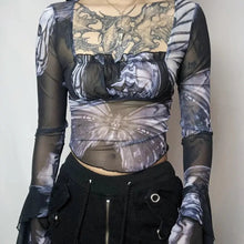 Load image into Gallery viewer, &#39;Nightmare&#39; Butterfly Goth Dark Print Mesh Top AlielNosirrah
