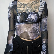 Load image into Gallery viewer, &#39;Nightmare&#39; Butterfly Goth Dark Print Mesh Top AlielNosirrah
