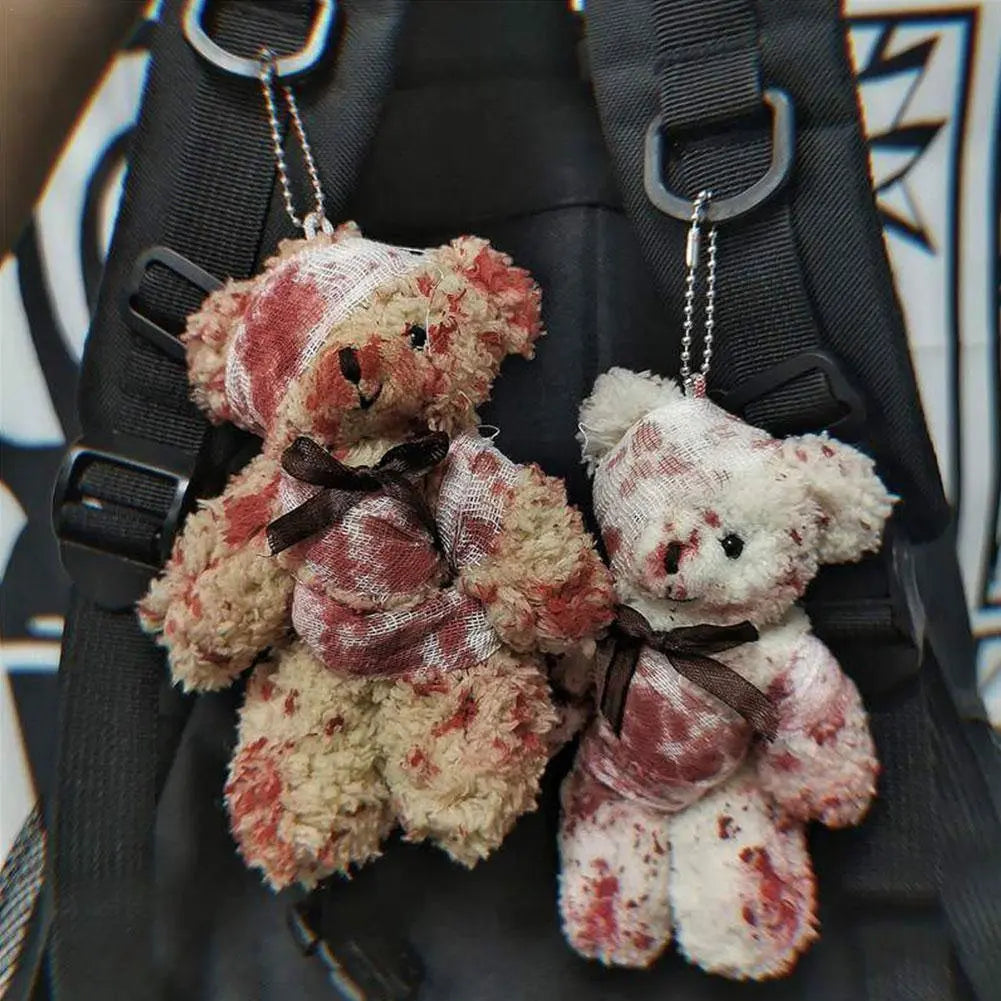'OW!' Punk Bloody Injured Bear Bagchain Keychain - AlielNosirrah