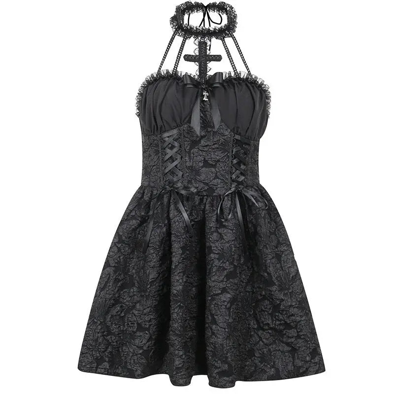 'Oath' Goth Cross Halter Neck  Dress AlielNosirrah