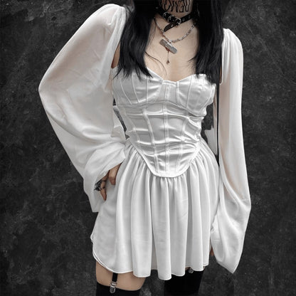 'Pale Moon' Long Sleeve Goth Corset Dress - AlielNosirrah