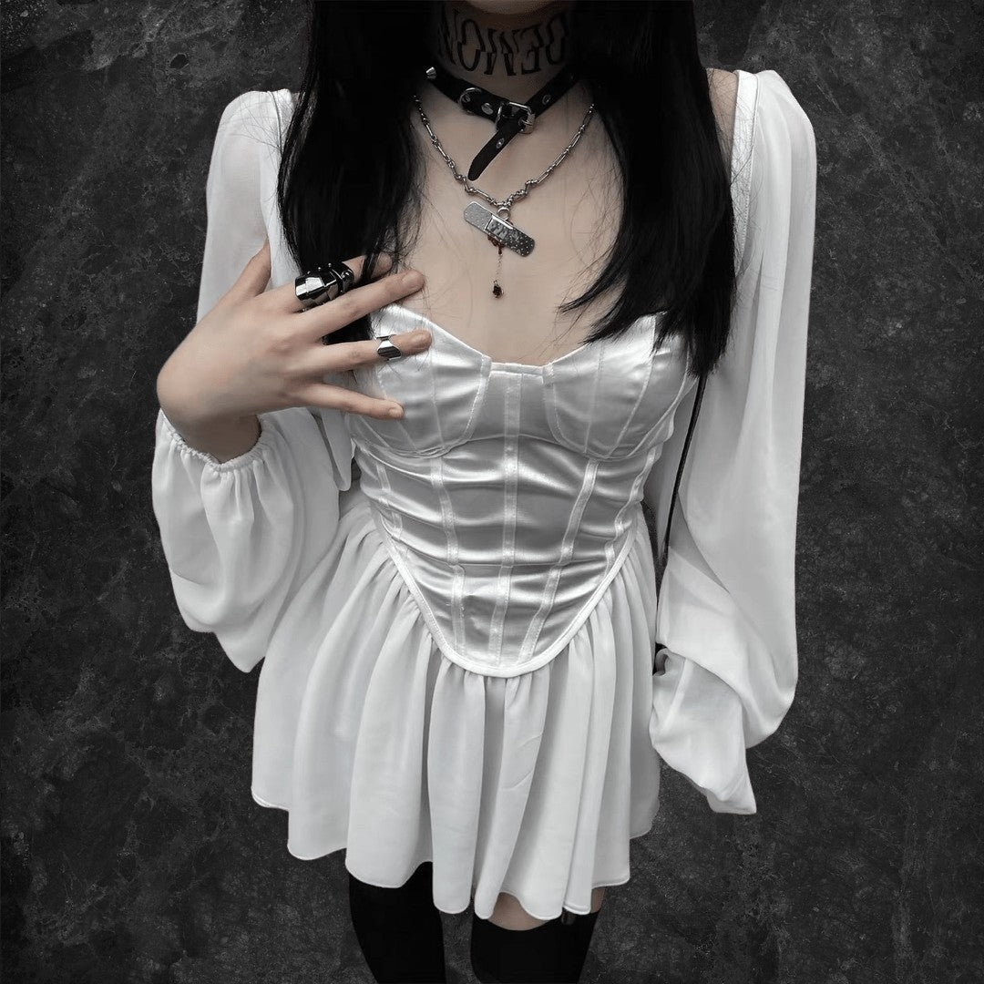 'Pale Moon' Long Sleeve Goth Corset Dress - AlielNosirrah