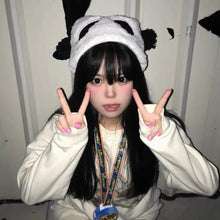 Load image into Gallery viewer, &#39;Panda&#39; Kawaii Black and White Fluffy Hat AlielNosirrah
