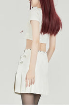 Load image into Gallery viewer, &#39;Passion&#39; White Pu Leather Pleated Skirt AlielNosirrah
