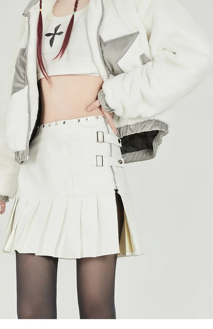'Passion' White Pu Leather Pleated Skirt AlielNosirrah