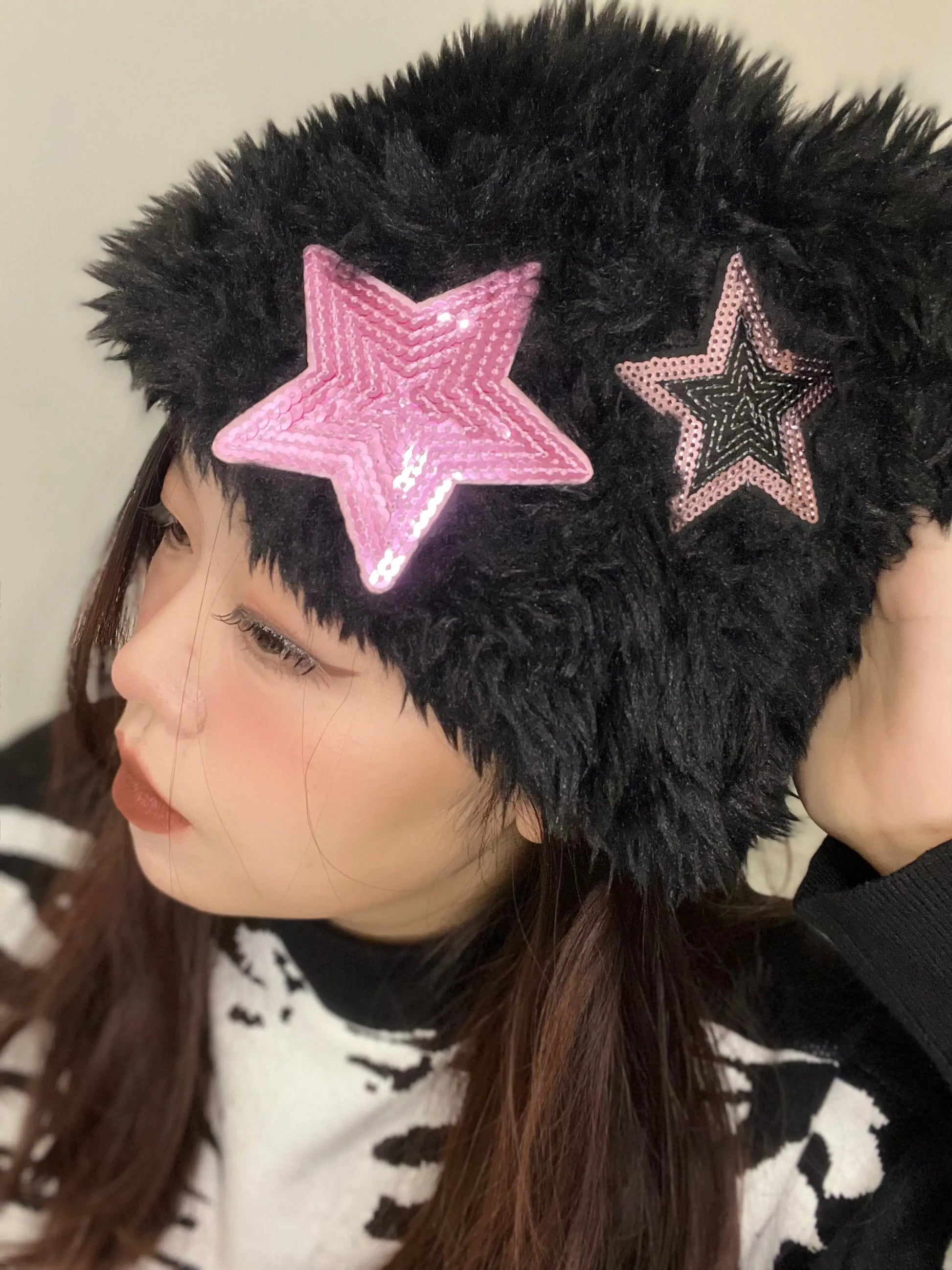 'Pink Star' Kawaii Goth Black Rabbit Hat AlielNosirrah