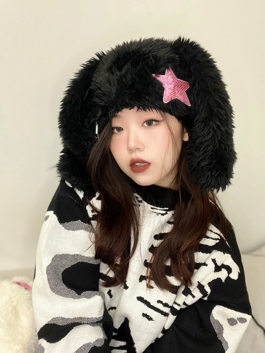 'Pink Star' Kawaii Goth Black Rabbit Hat AlielNosirrah