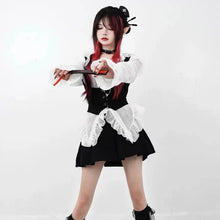 Load image into Gallery viewer, &#39;Poetic&#39; Goth White Ruffled  Corset Shirts AlielNosirrah
