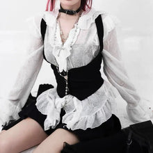 Load image into Gallery viewer, &#39;Poetic&#39; Goth White Ruffled  Corset Shirts AlielNosirrah
