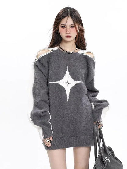'Polaris' Star Hollow Out Zip Up Sweater AlielNosirrah